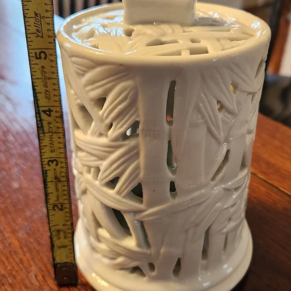 Andrea By Sadek White Porcelain Reticulated Two Piece Candle Holder / Fairy Lamp